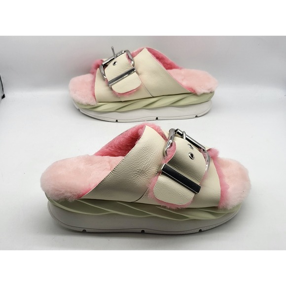 4CCCCEES Strawberry Leather Mellow Laze Cozy‎ Sandals With Shearling Footbed - Picture 3 of 10